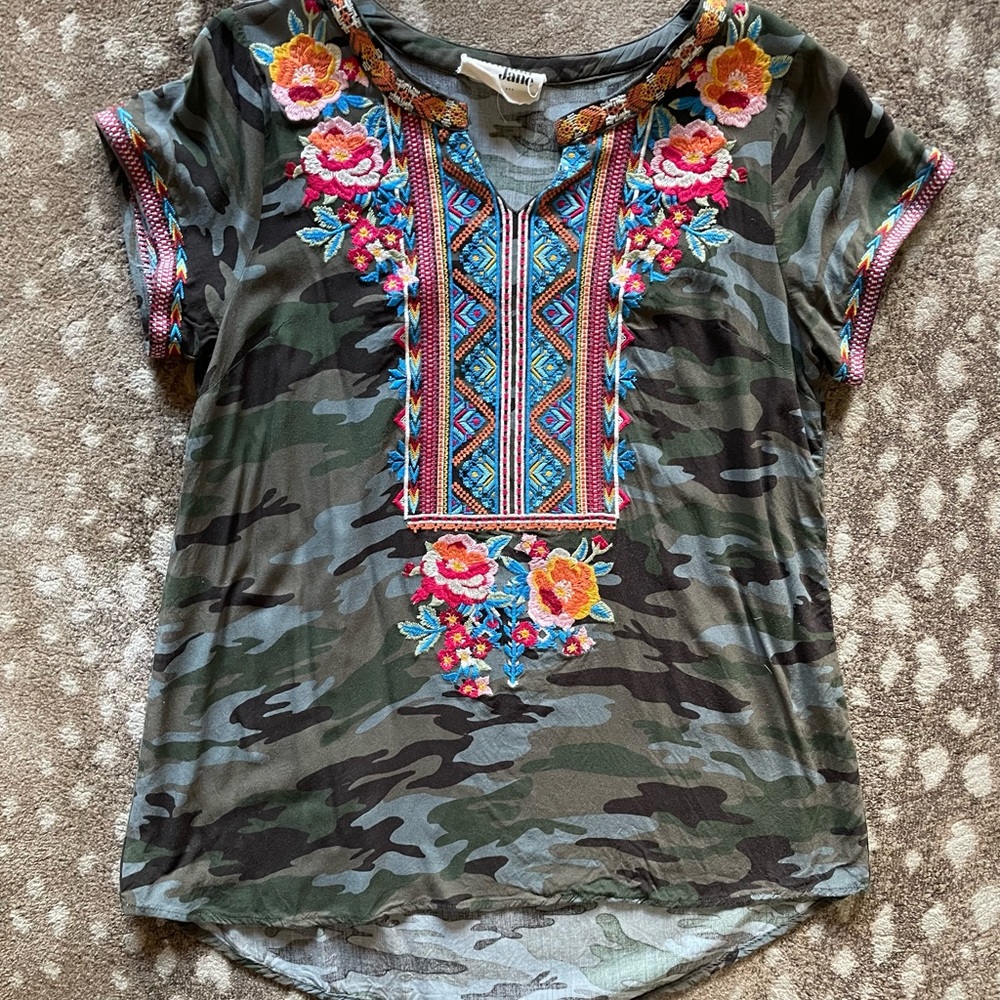 Savanna Jane Floral Embroidered Camouflage Top